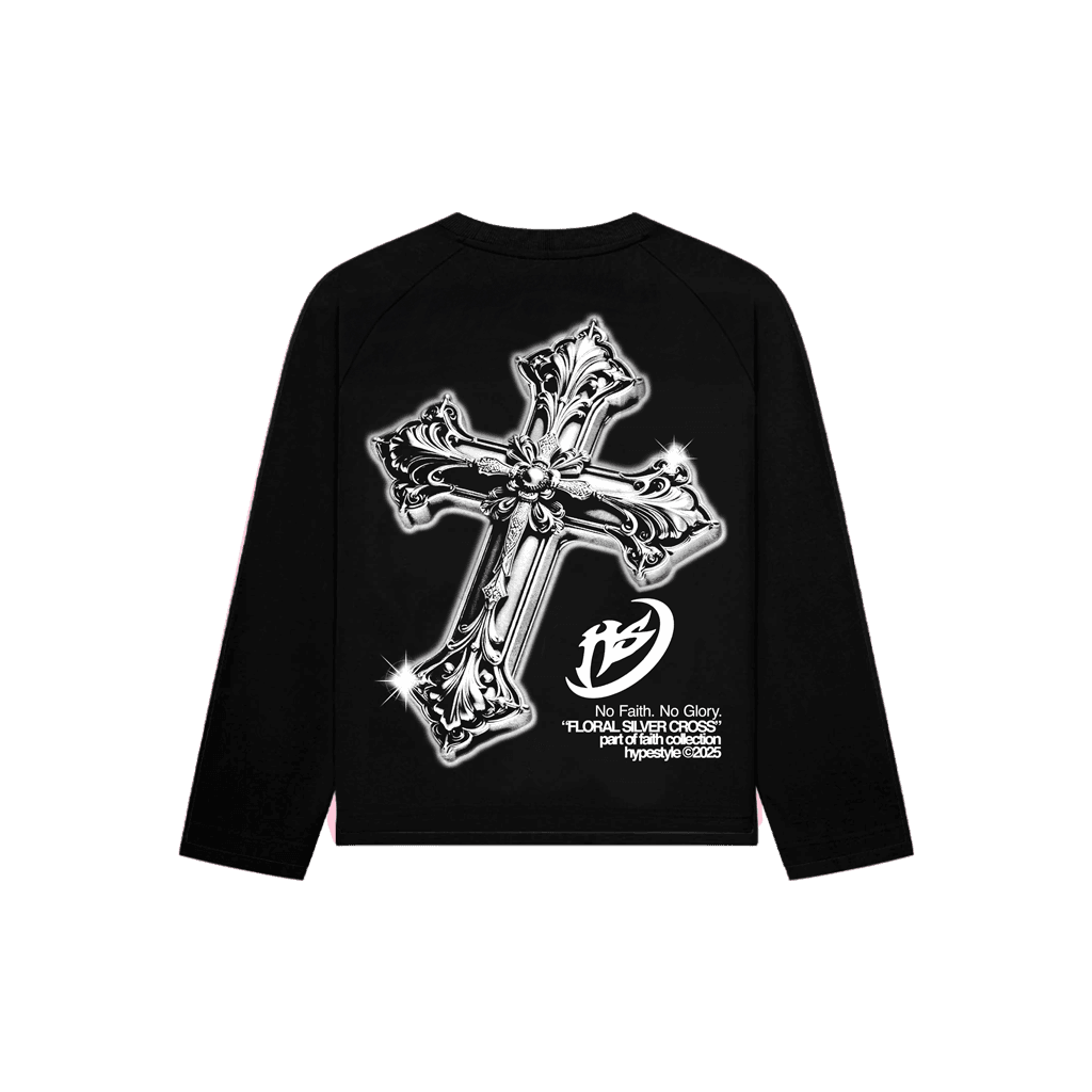FLORAL SILVER CROSS - LONGSLEEVE BLACK